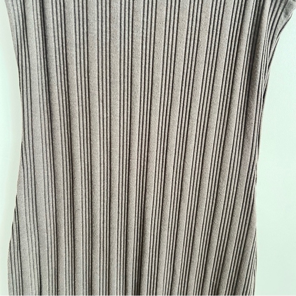 Nine West Ribbed Knit Midi Dress Sleeveless Turtleneck Taupe Brown Bodycon Small - Picture 4 of 6